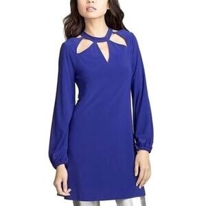 Norma Kamali Ever Last Electric Blue Cut Out Long Sleeve Cocktail Mini Dress S